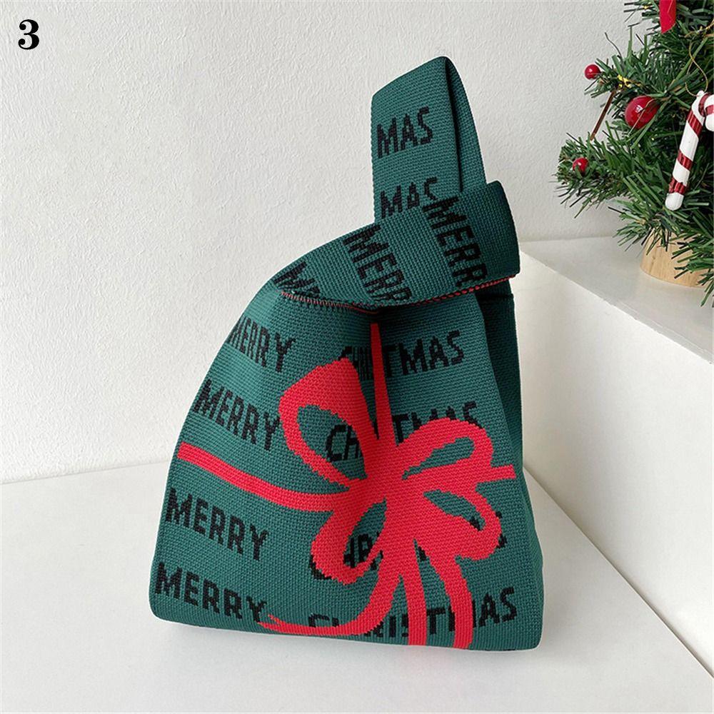 Christmas Handmade Knit Handbags Women Knot Wrist Bag Casual Small Tote Bag Girls Reusable Shopping Bags