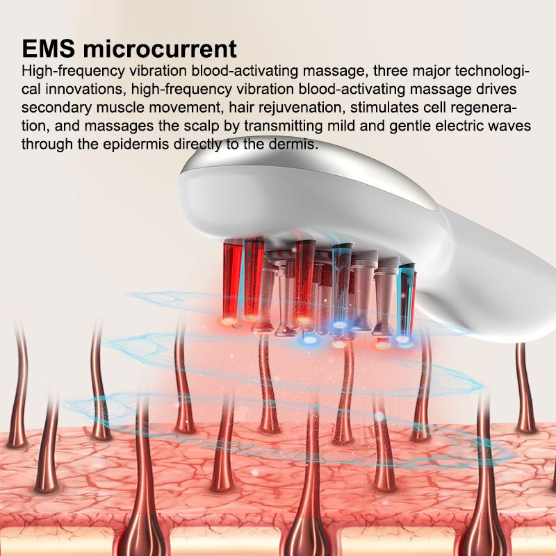 Electric Scalp Massage Comb Red Blue Led Light Therapy Ems Vibration Massage Brush Anti-Hair Loss Medicine Scalp Oil Applicator