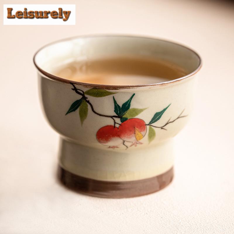 75ml ručně malovaný granátový šálek na čaj s vysokými nohami, luxusní šálek Ru Kiln Master Cup, dámský hrnek, osobní čajová miska, nádobí na pití