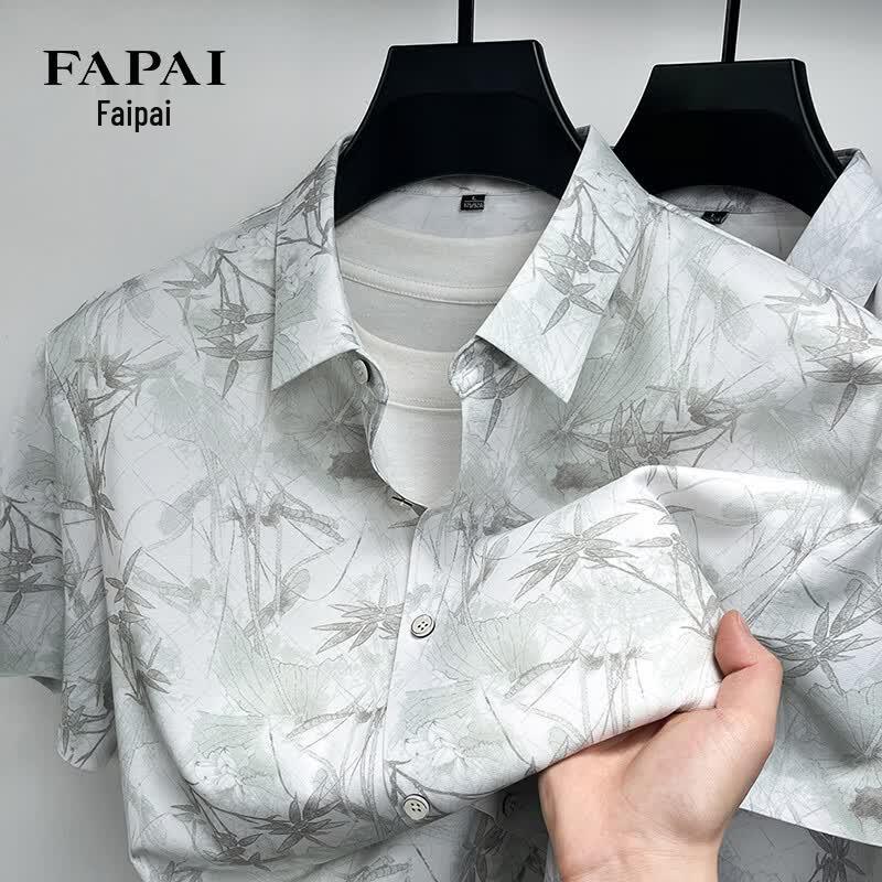 

FAPAI Men s New Chinese Style Printed Short Sleeve Shirt 3XL/56