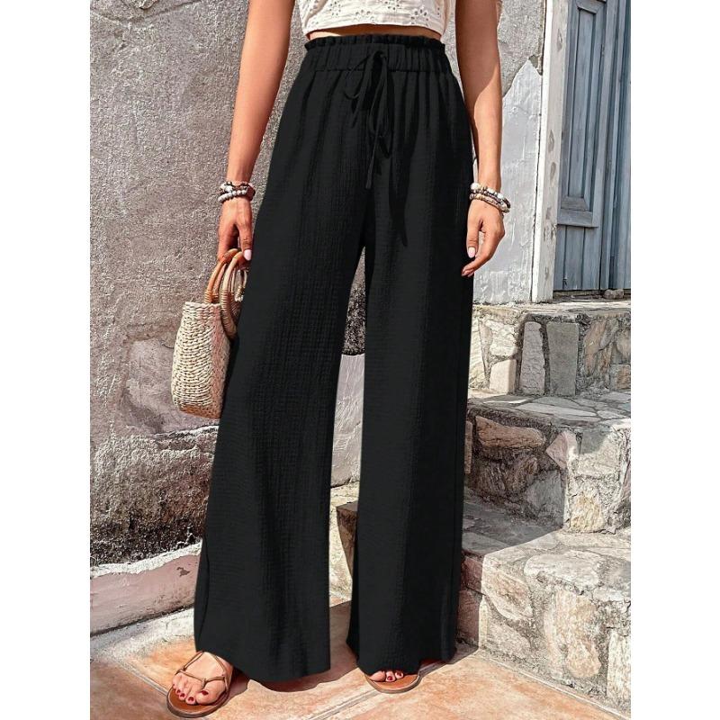 Women's Spring Summer Fashion Versatile Bubble Grid Casual Wide Leg Pants Trousers Women’s