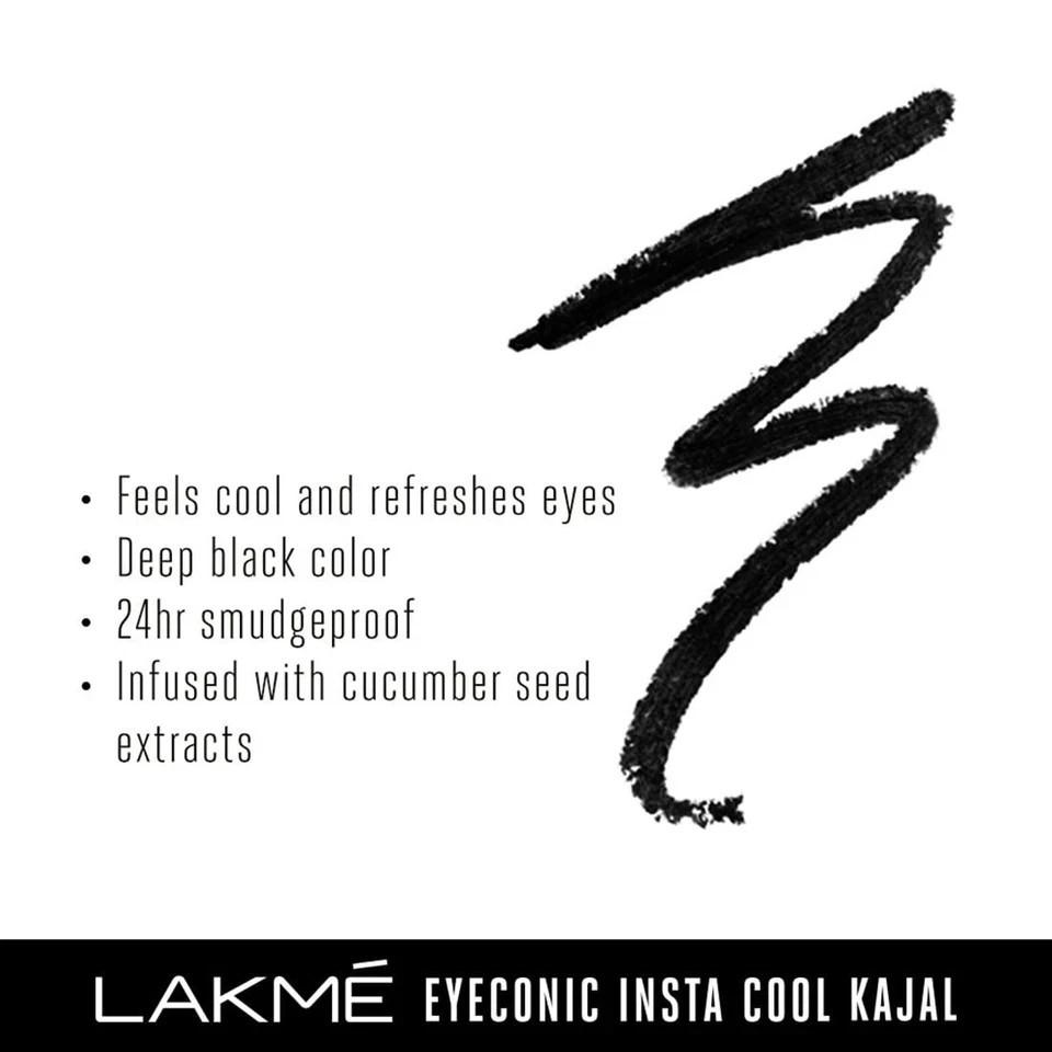 LAKMÉ Eyeconic Insta Cool Pencil, Glossy Kajal|| Black|| 0.35 G