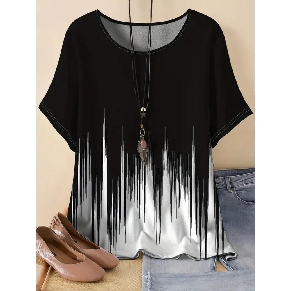 Zomer Dames Casual Mode Creatief Casual Dagelijks T-shirt Los Casual T-shirt 3D Digitale Kleur Geprint T-shirt