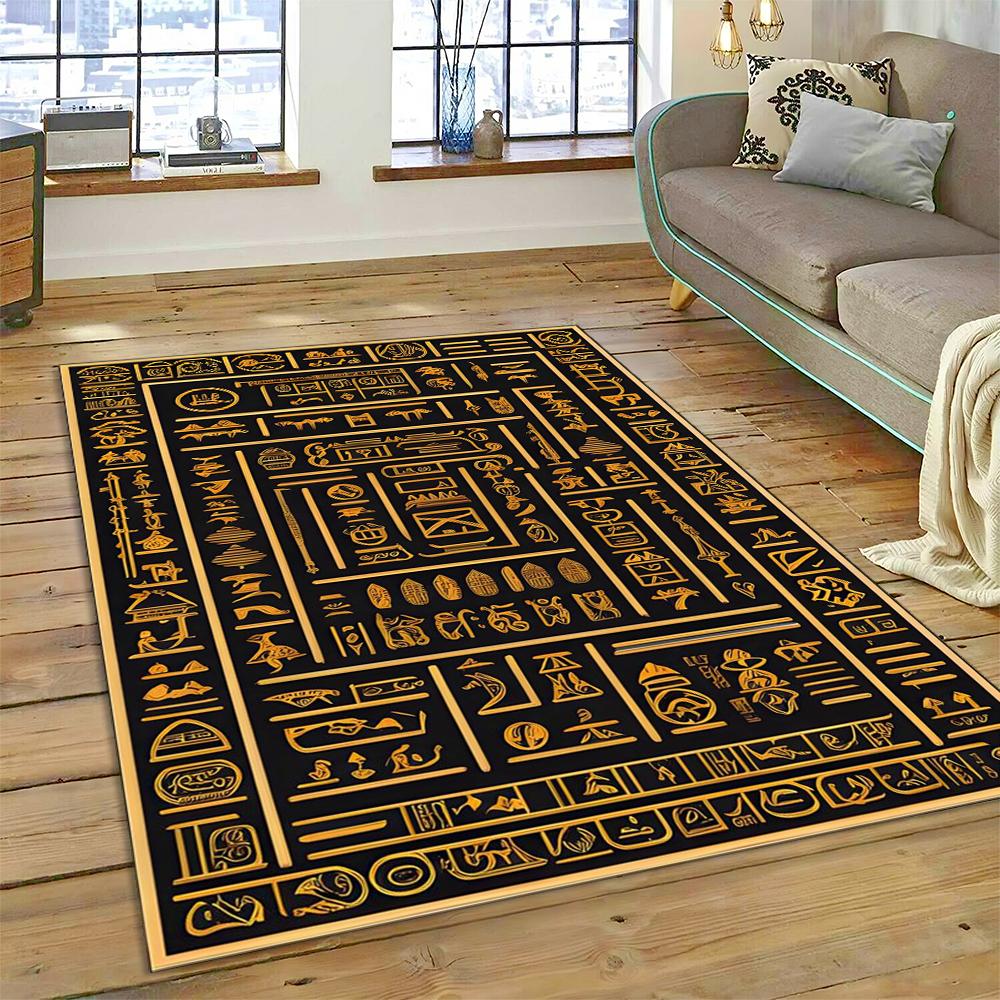 Ancient Egyptian Mythological Ideographic Sign Symbols Carpet Rug for Home Living Room Bedroom Sofa Doormat Decor,Non-slip Mat