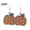 Retro Autumn Theme Ear Hooks 1 Pair Fall Pumpkin Earrings, Acrylic Leopard Print Dangle Earrings Drop Statement Thanksgiving Halloween Jewelry