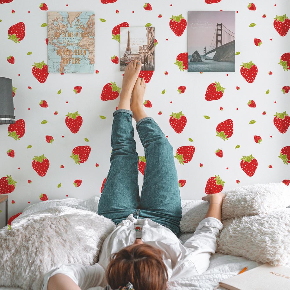 92pcs Strawberry Stickers Colorful Waterproof Wall Decals Wallpaper For Girls Boys Bedroom Nursery Wall Decor