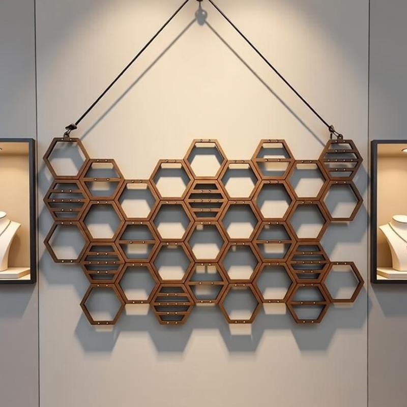 1Pc Honeycomb Earring Organizer Wall Mounted Earring Display Rack Wooden Hanging Jewelry Organizer For Studs Necklaces