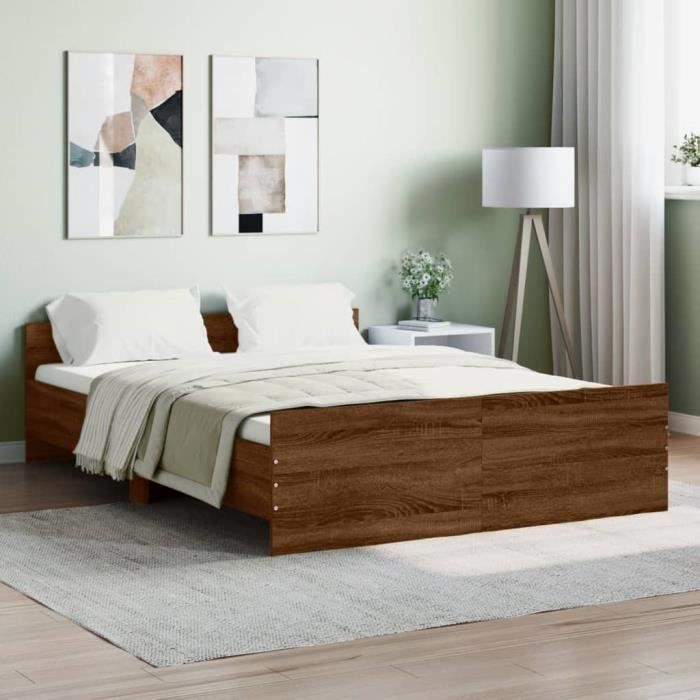 VidaXL Cadre de lit tête de lit et pied de lit chêne brun 135x190 cm 3203795