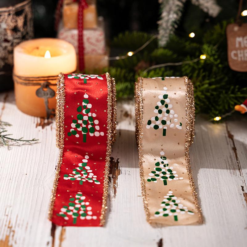 5M Christmas Ribbon Diy Christmas Tree Decoration Wreath Decoration Christmas Tree Snowflakes Snowman Pattern Xmas Holiday Decor