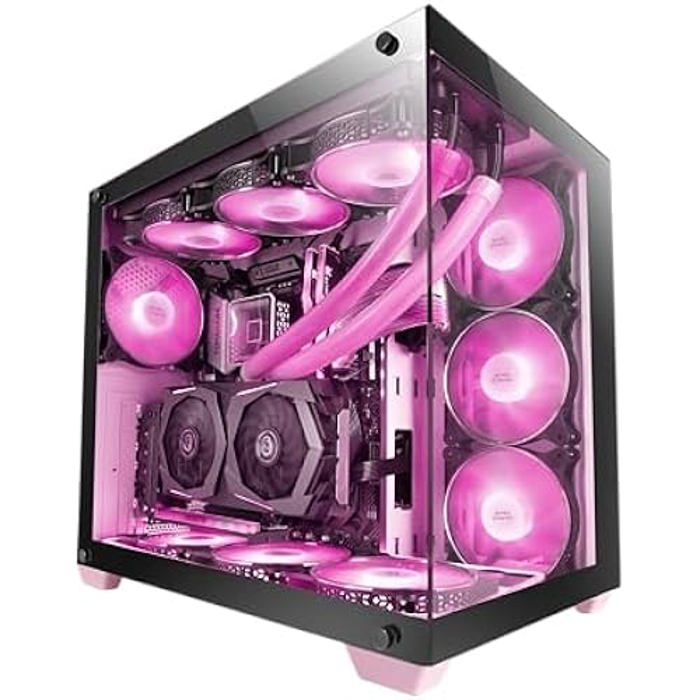 Mars gaming mcv4 rose, tour gaming custom xxl e-atx, front and side tempered glass window frameless, modular structure at rosa