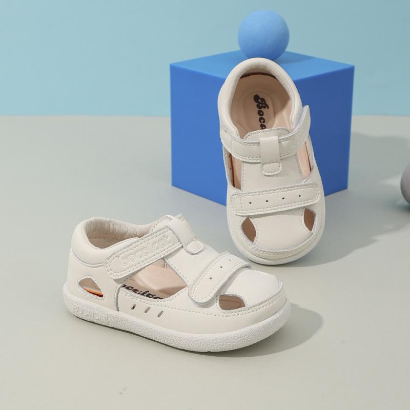 Sandalias Funcionales de Verano para Bebé Sandalias de Cuero Genuino de Vaca para Niños Zapatos Transpirables Antipatadas para Niños Sandalias de Playa Lisas para Niñas