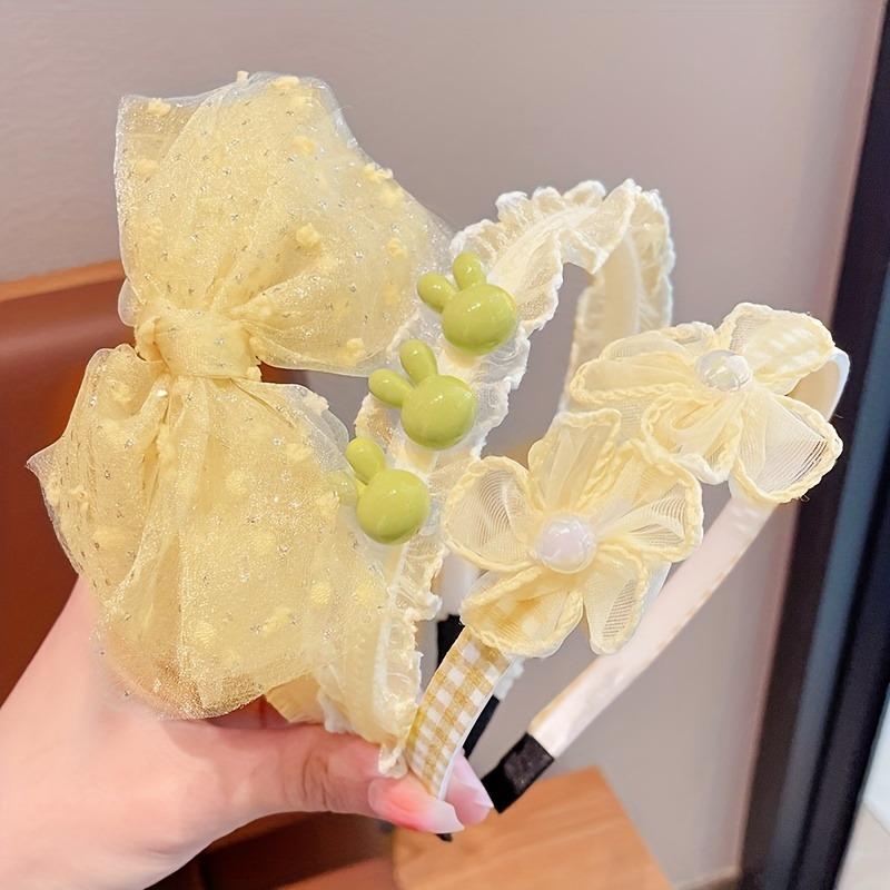 3PCS Elegant and Sweet Lace Floral Mesh Non-slip Headband, Charming Bow Decoration, Stylish Hair Accessories