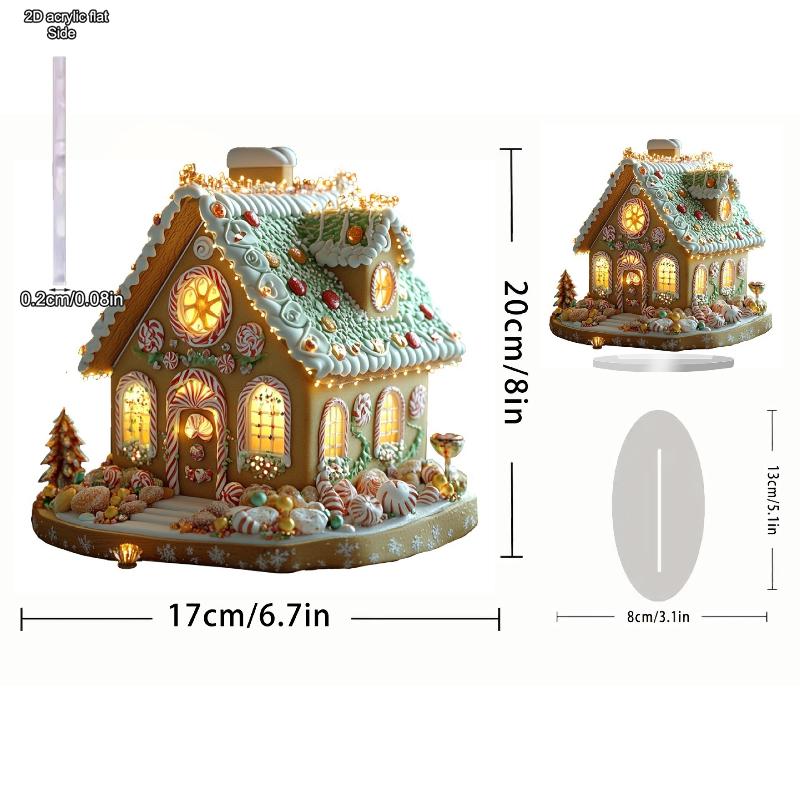 1pc, Christmas Gingerbread House Acrylic Decorative Plaques Ornaments, Acrylic Desk Decor, Four Seasons Decoration, novelty Home Decor