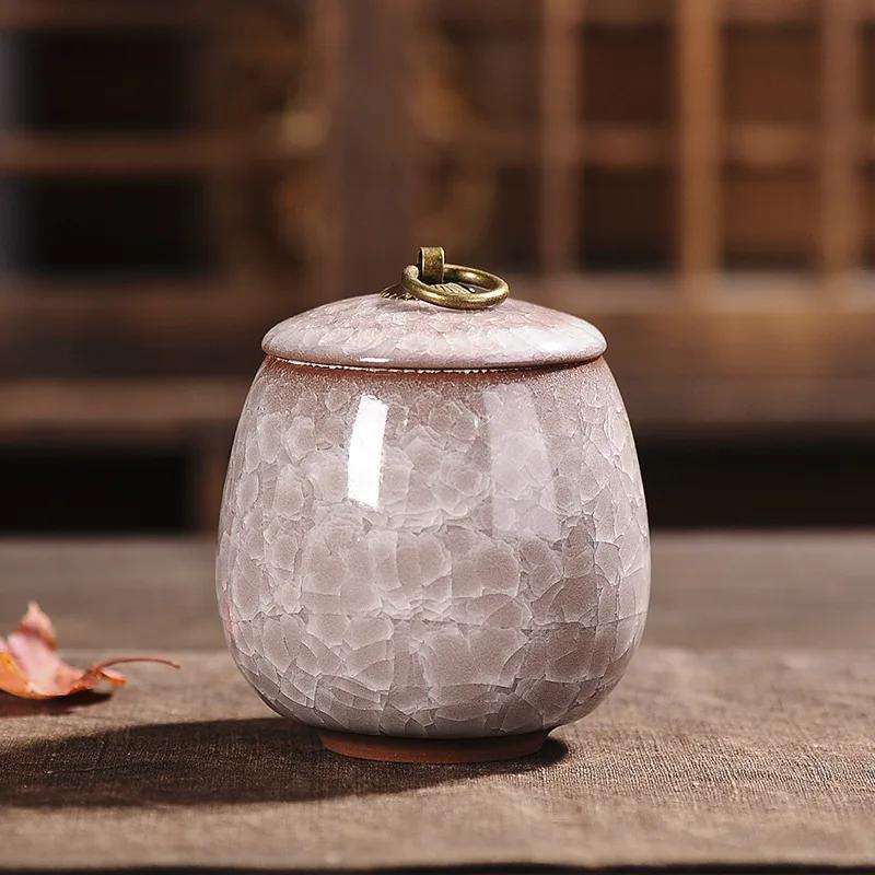 Cracked Ceramic Tea Caddies Coffee Canister Household Portable Travel Mini Porcelain Sealed Moisture-proof Storage Jar Home Deco