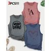 Music-themed Letter and Heart Combination Gift Print Pattern Round neck3Pack of Sleeveless Vests for Women In Spring, Summer, and Autumn