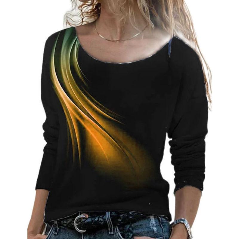 Women's T-shirt Tee Casual Holiday Weekend Simple Abstract Painting Tshirt Tee Long Sleeve Round Neck Oversized