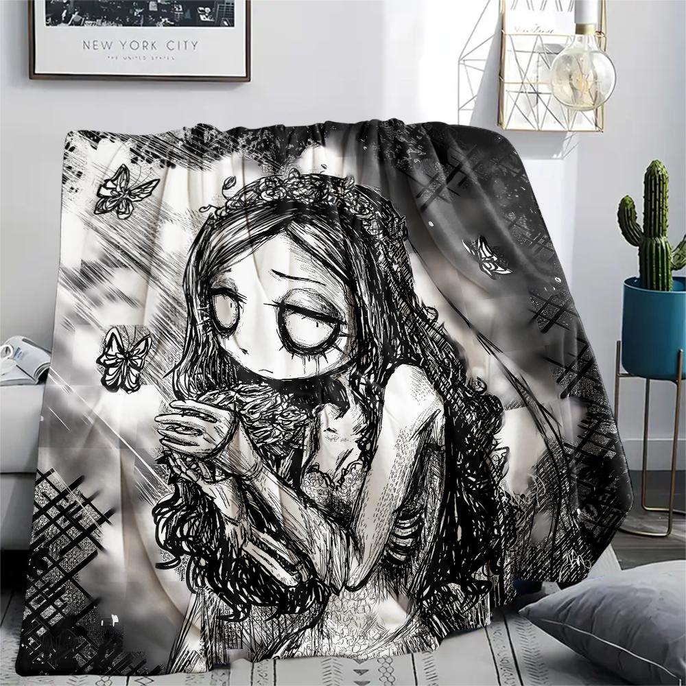 1PC Corpse Bride Print Flannel Blanket, High Quality All Seasons, Home Decor, Warmth and Comfort, Perfect for Christmas Gifts