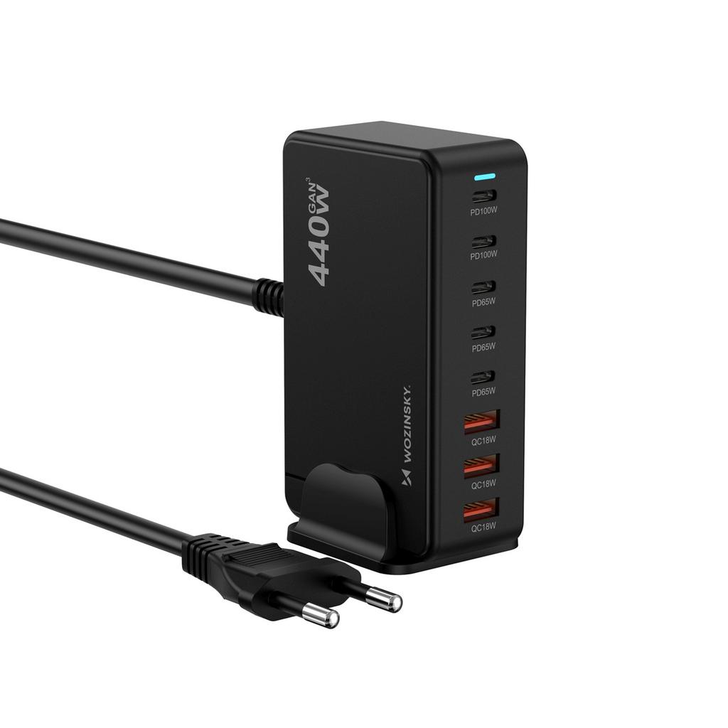 Desktop Charging Station 3x USB-A 5x USB-C GaN QC3 440W - Black