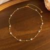 Golden Pearls French Charm Metal Beaded Necklace - Retro Clavicle Chain, Light Luxury, Versatile.