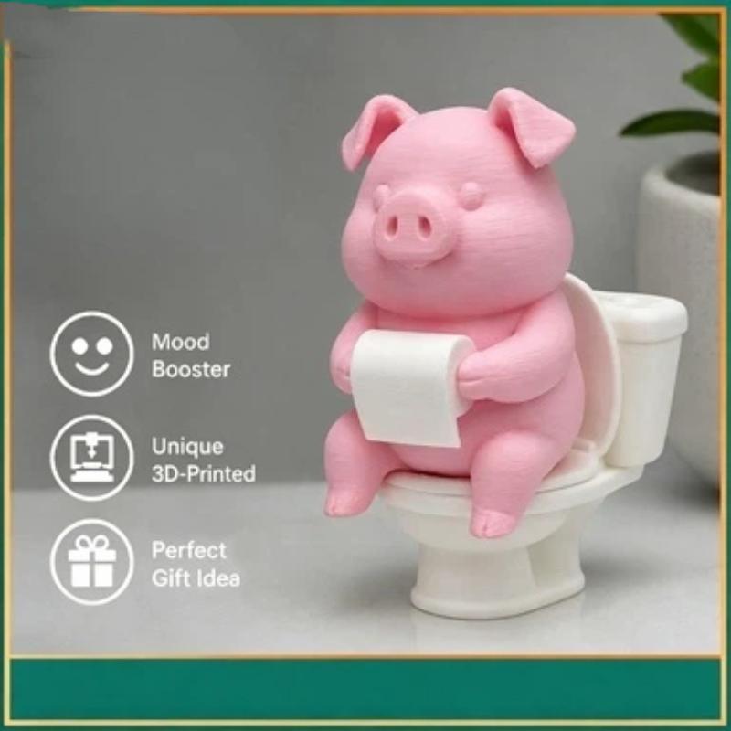 3D Printed Cute Pig Bathroom Ornament Toilet Sitting Tissue Holding Design Practical Housewarming Gift for Neighbors