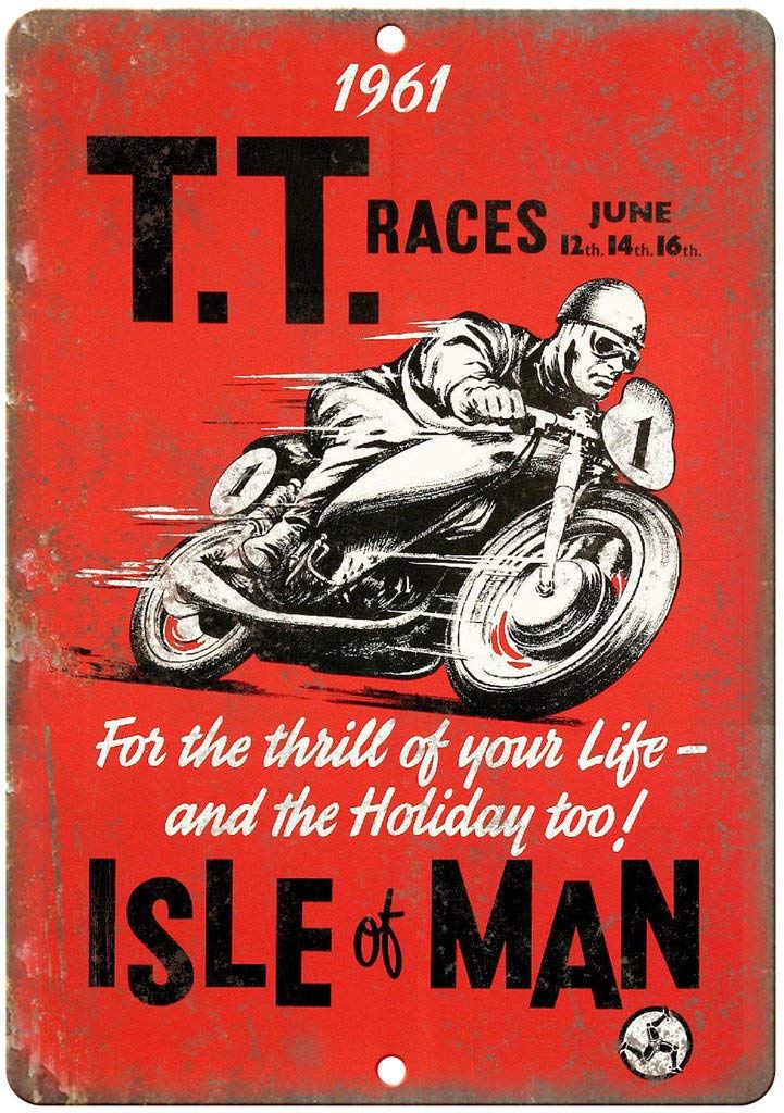 TT Races Isle of Man Motorcycle Tin Sign Wall Poster Retro Iron Painting Metal Plaque Sheet for Bar Cafe Garage Home Gift Birthd