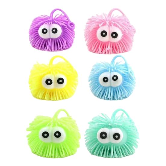 Cartoon Sausage Mouth Stress Ball Anxiety Relief Snowflake Long Hairs Big Eyes Ball Fidget Toy Hand Exercise Relaxation Ball with Hanging Ring