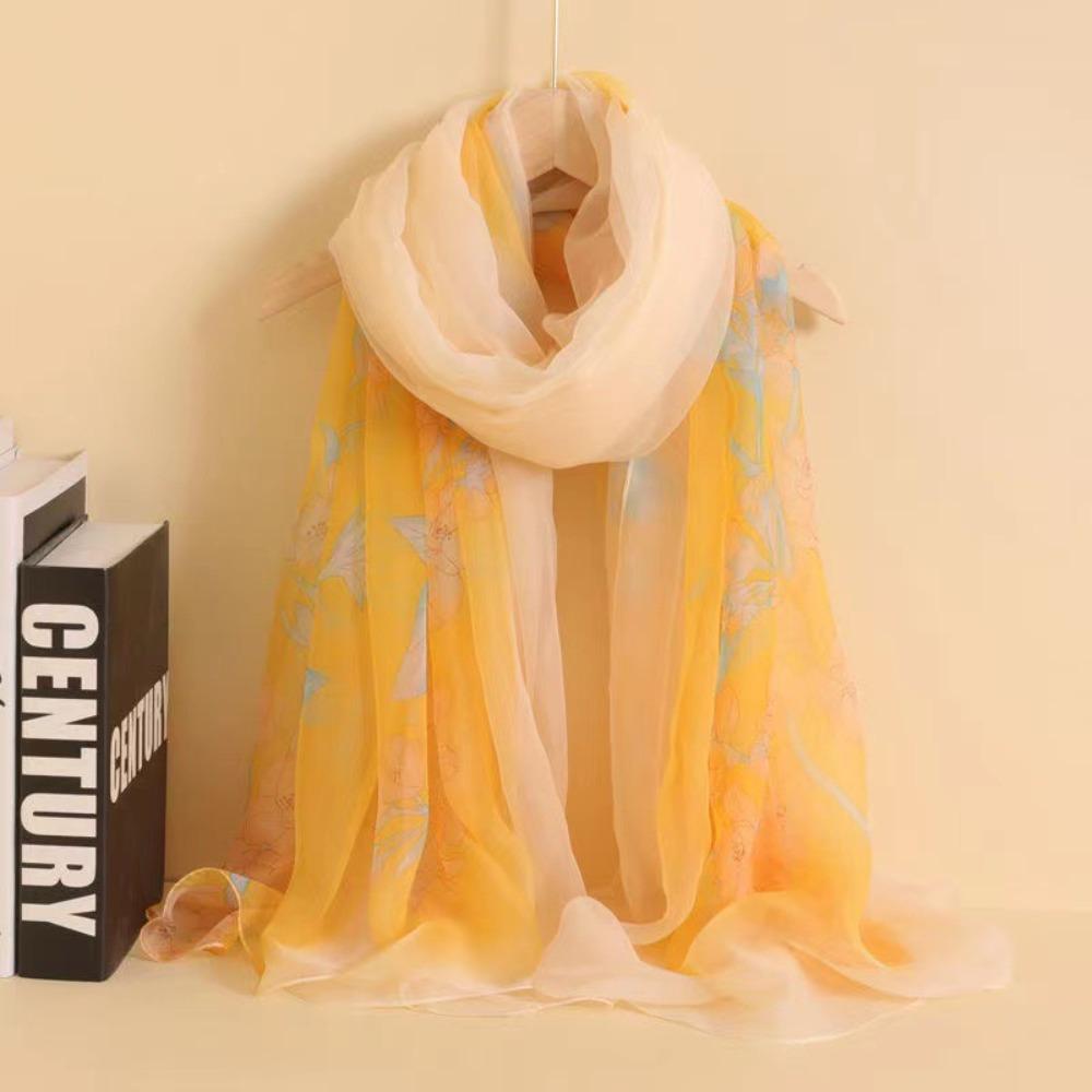 Spring and Autumn Shawl Women's Sunscreen Scarf White with Long Soft Gauze Summer Seaside Large Beach Scarf Travel Silk Scarf