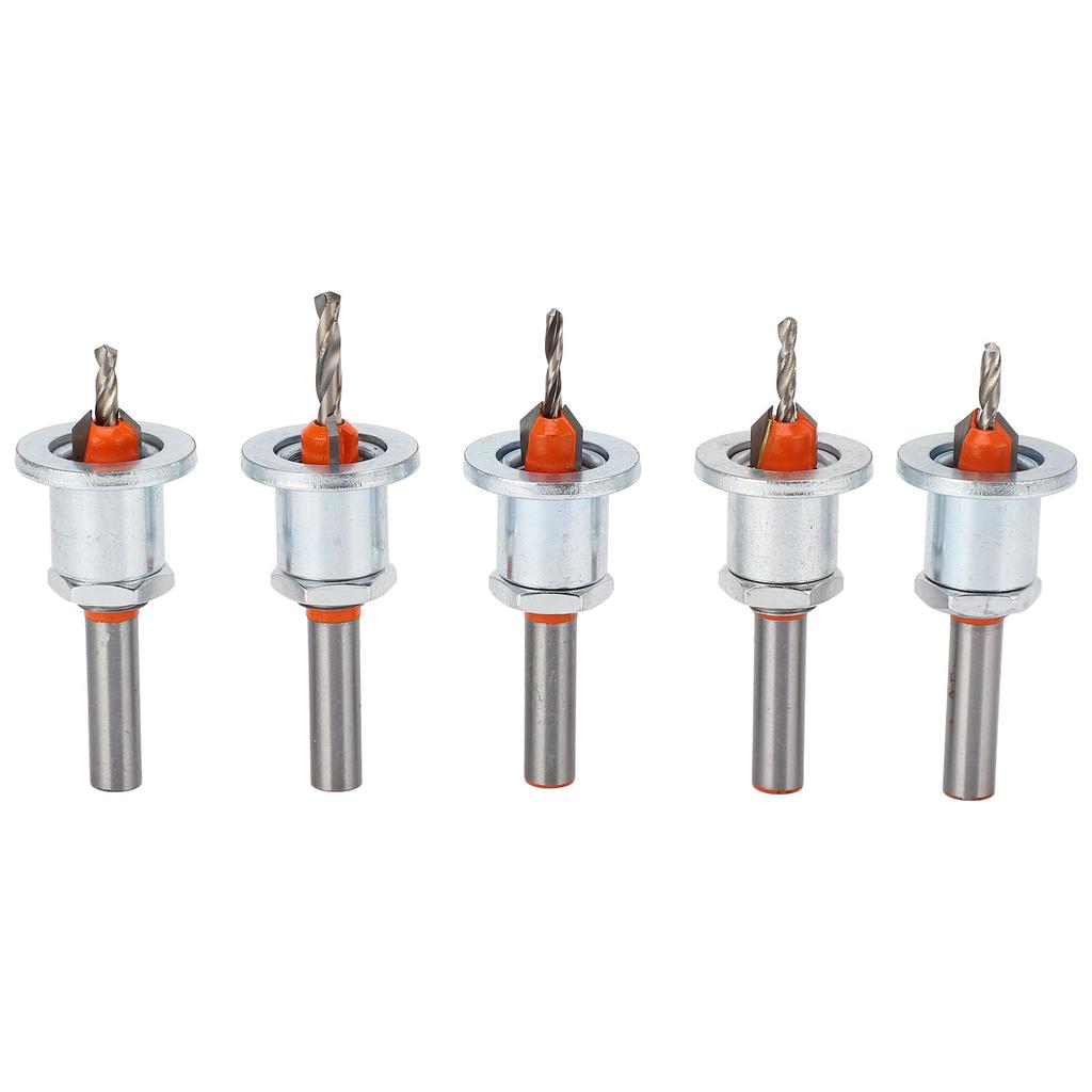 5Pcs Adjustable Depth Countersunk Bit Alloy Steel Silver Limit Taper Hole Drill for Woodworking Countersunk Bit Stopper