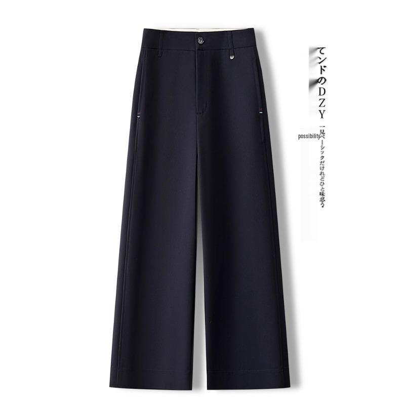 Khaki Women's Wide-Leg Pants – Spring/Autumn 2025: Draped, Nine-Point, Casual Straight-Leg Fit.