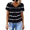 Women's Casual V Neck Short Sleeve Top Geometric Print Pleated Design Lightweight Soft Fabric Blouse for Everyday Wear