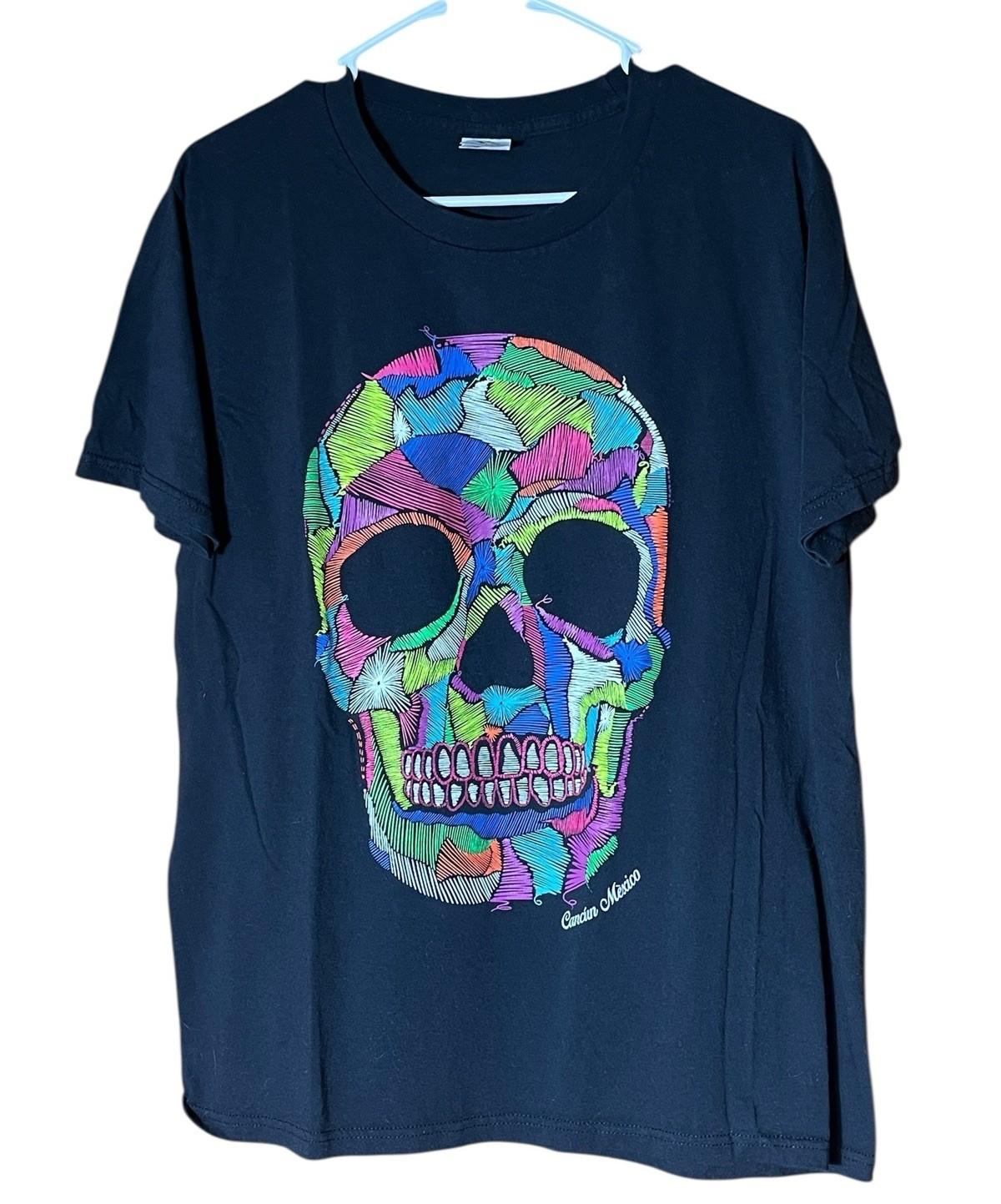 Yazbek Skull T Shirt Large Trippy Colorful Artsy Cancun Mexico Day of the Dead S разноцветный