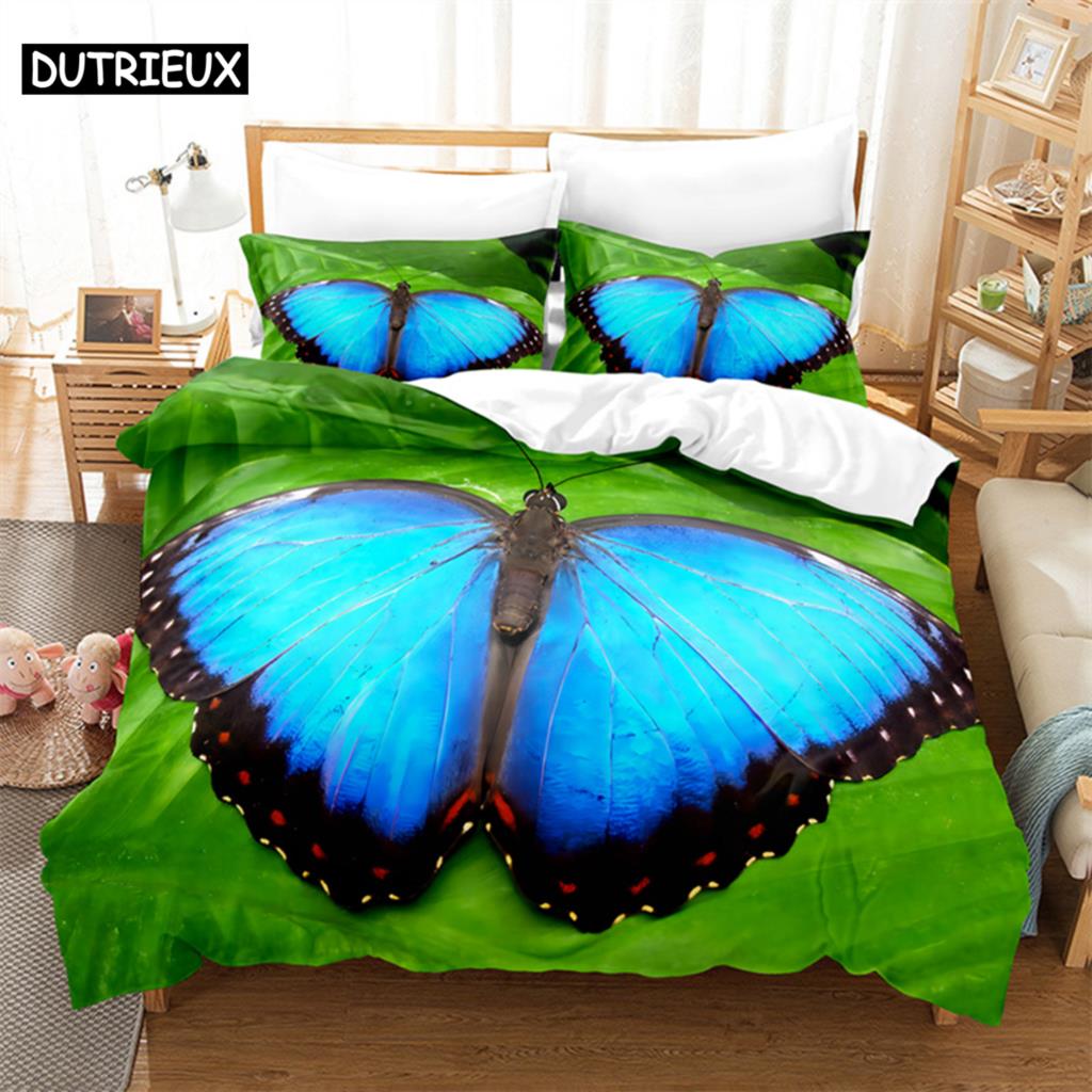 Butterfly Scenery Queen Bedding Set Duvet Cover Kids Bedroom Bed Set Comforter Cover Set King Size Duvet Cover Set Bedding Sets