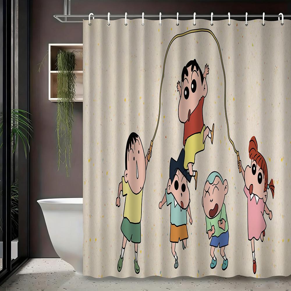 

Crayon Shin-Chan & Toru Kazama Kindergarten Safety Helmets Sitting Scene 2D Print Waterproof Shower Curtain, Yellow Gradient & W W60H190(CM)-1 Pcs