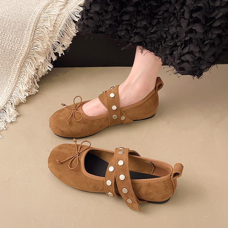 

New Style Lolita Dance Shoes for Women Ballet Flats Designer Female Butterfly-Knot Buckle Fashion Silk Ladies Round Toe Shoes 35