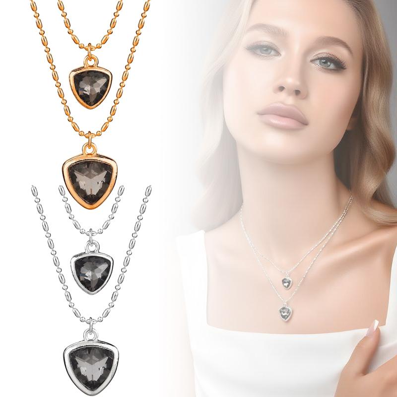 Double Layer Crystal Pendant Necklace Niche Sweater Chain Charms Choker For Women Elegant Party Jewerly Accessories Gifts