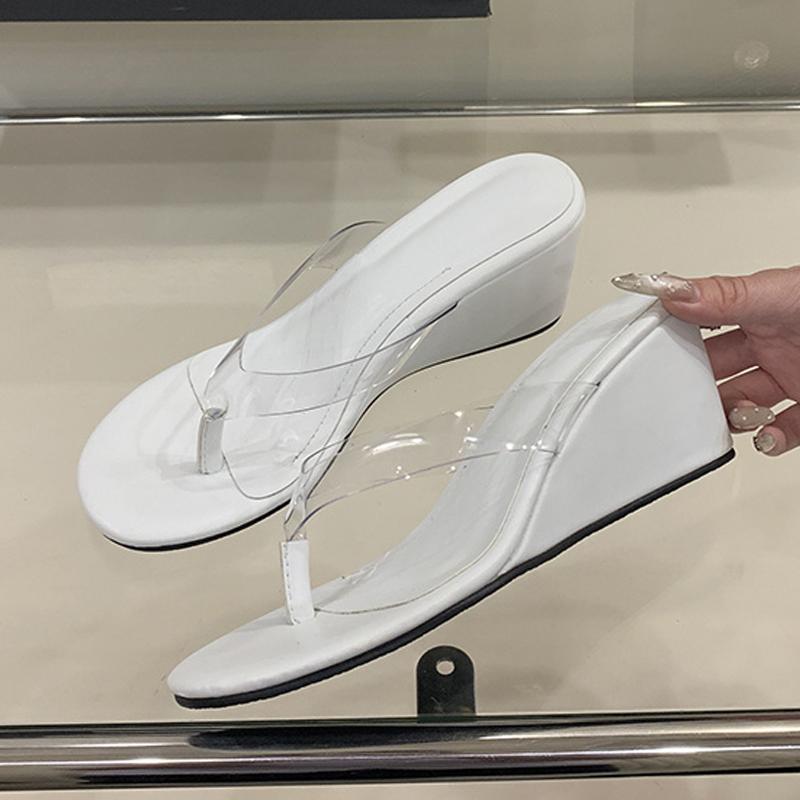 Fashion Liyke Summer Wedges High Heels Flip Flops Women Slippers Pinch PVC Transparent Strap Designer Slides Shoes Sandal Female Mules