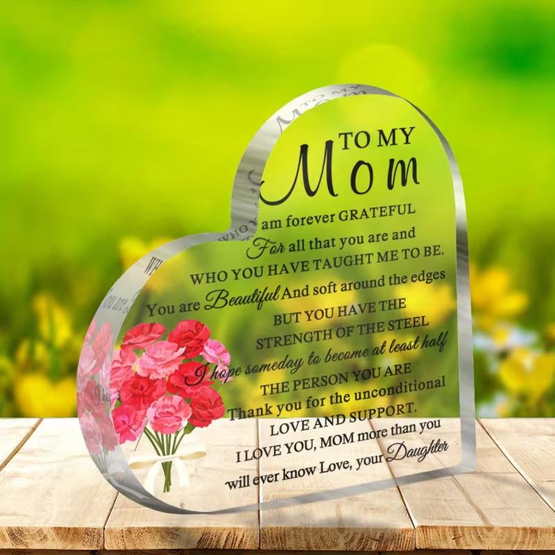 Mom Acrylic Heart Sign Mother'S Day Plaque Ornament Grateful Gift Desk/Table Decor For Mom Holiday Mother Birthday