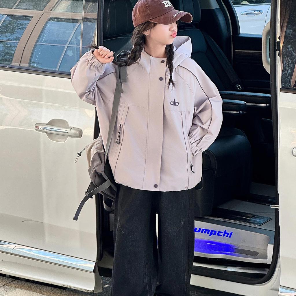 Girls' Casual Hooded Windbreaker - Autumn/Spring 2025 Sports Jacket for Big Kids