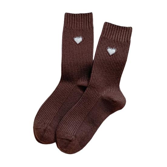 Women's Heart Pattern Mid Calf Crew Socks Ribbed Knit Boot Socks Fall Casual Soft Cozy Socks for Women Girls