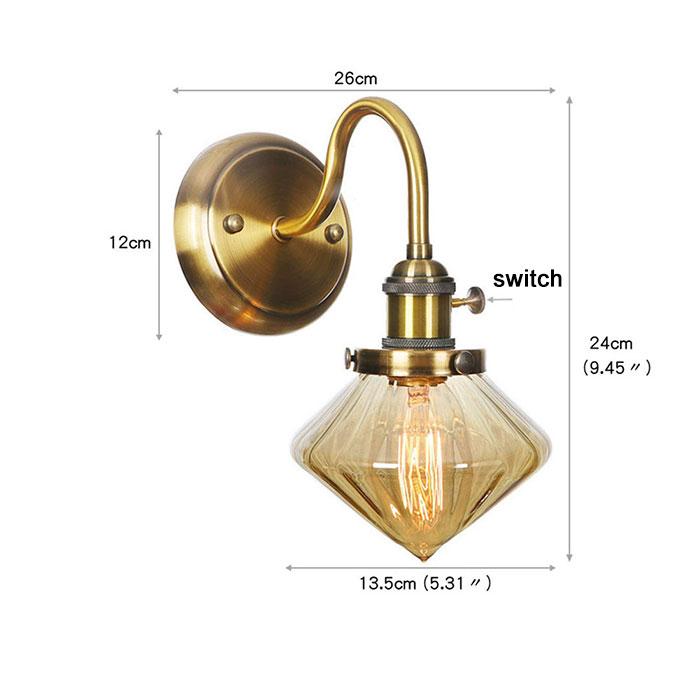 Vintage Brass Switch Wall Sconces, Amber Clear or White Glass Shade Wall Lights,Gold Bathroom Vanity Light Fixtures