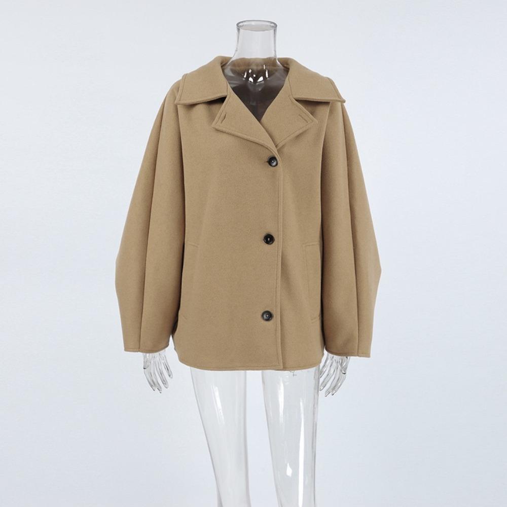 VAYLA New Outerwears Trench Coat for Women Batwing Sleeve Long Coat Winter Woolen Cloth Trench Brown Lapel Mid Long Jackets