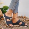 New summer wedge heel cross solid color sewing line thick-soled medium mother shoes