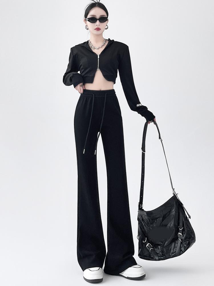 Pantaloni evazați retro americani pentru femei, toamnă, eleganti, pantaloni sport slim fit, gri, lungi, largi