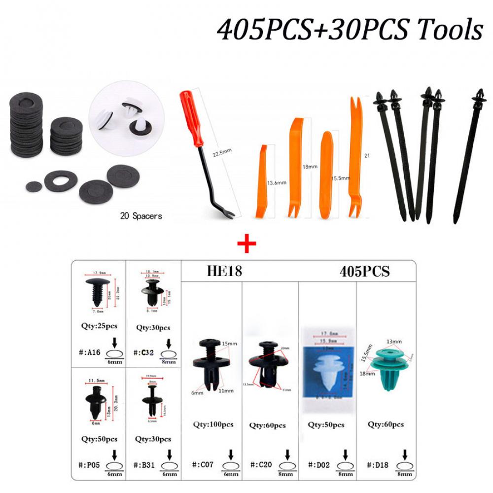 405 Pcs Car Plastic Fender Bumper Push Pin Clips Fastener W/30 Pcs Removal Tools