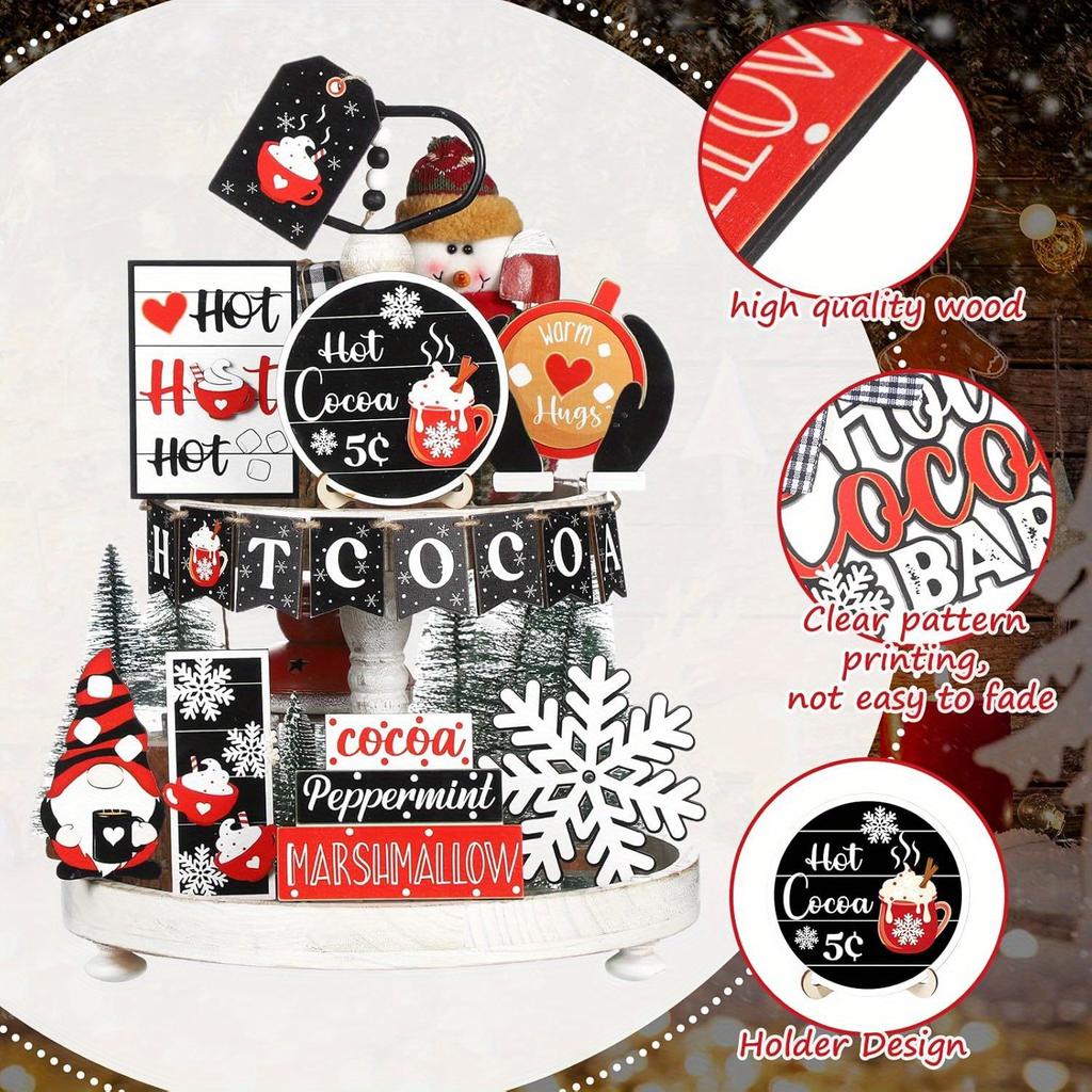 17 Pcs/set, Christmas, Tiered Tray Decorations, Hot Cocoa Bar Supplies, Christmas Signs, Winter Tiered Tray, Decorative Set