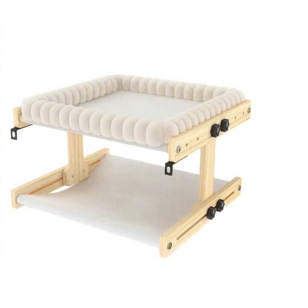 Lit de fenêtre pour chat avec cadre en bois Coussin en peluche Hamac pour chat Meubles pour animaux de compagnie Perchoir pour chat Hamac Utilisation à domicile
