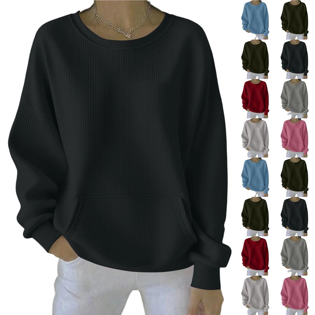 Women's Loose Comfortable Casual And Fashionable Round Neck Solid Color Long Sleeved Sweatshirt