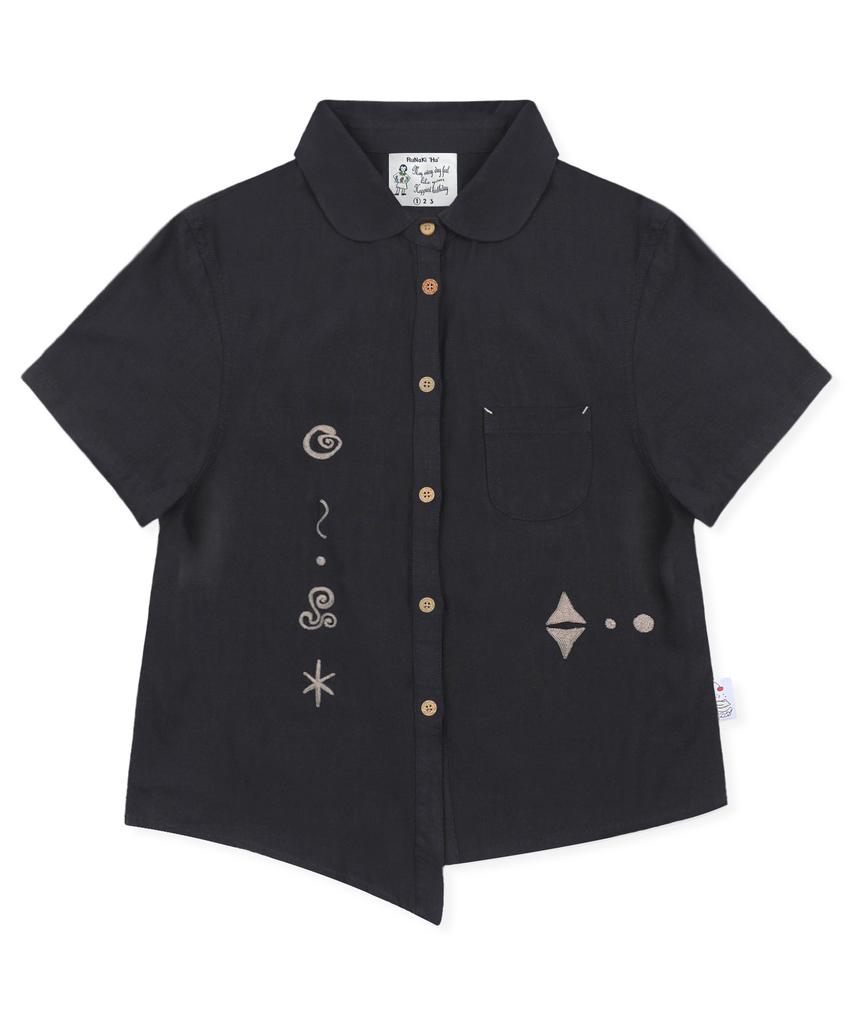 RuNaKi'Hu' Wxts013 Harappa Asymmetrical Short Sleeve Shirt (Black)