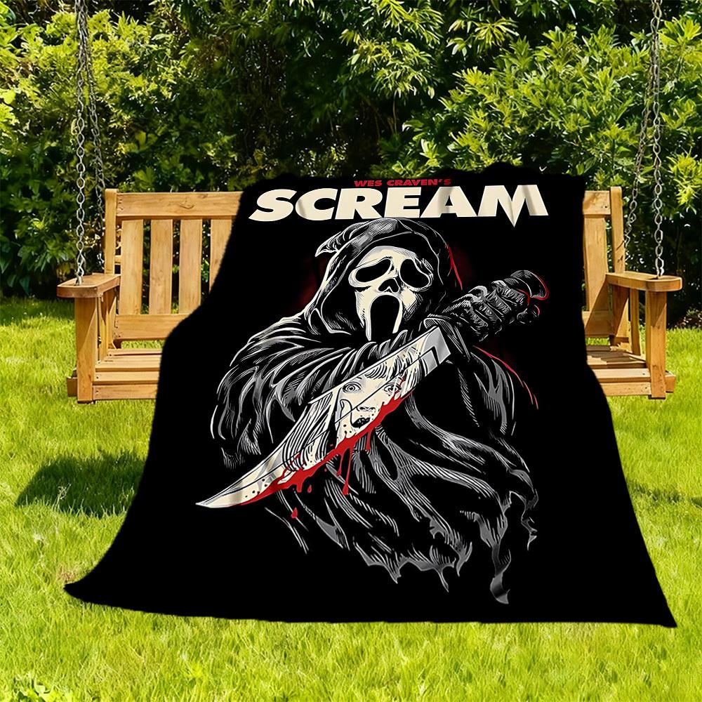 1PC Ghostface Scream Outdoor Flannel Throw Blanket - HD Printed Lightweight Soft Warm All-Season Blanket for Sofa, Bed, Travel, Camping 037