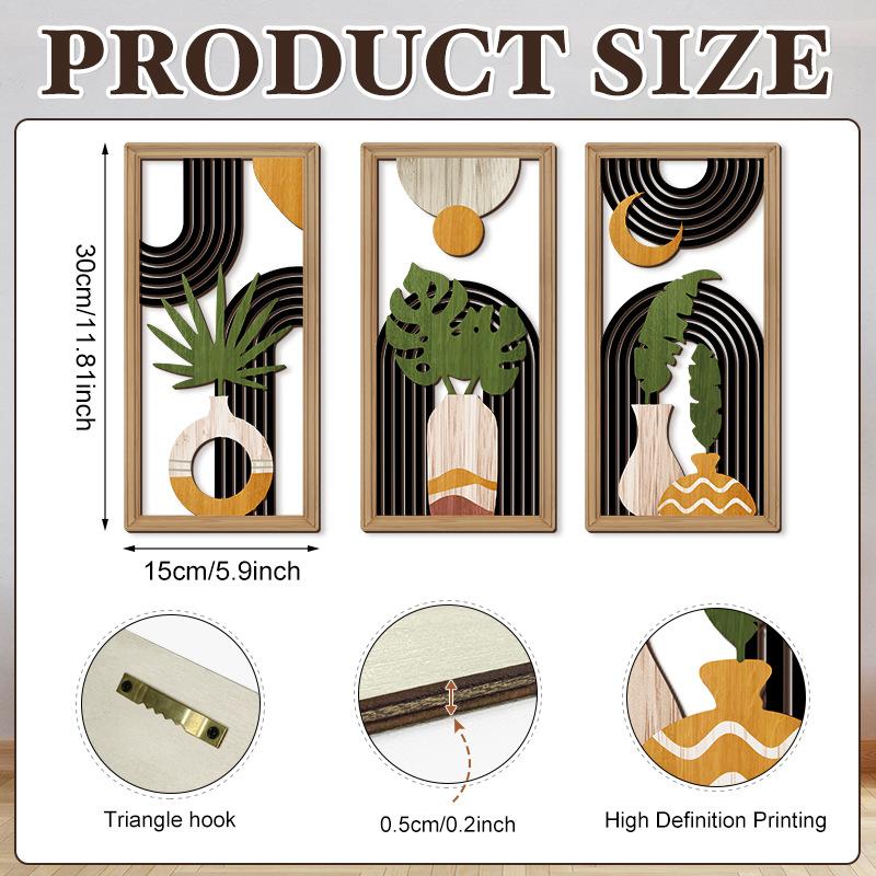 Décoration murale en bois en 3 pièces, style bohème, tenture murale géométrique de style campagnard. Produits décoratifs en bois à suspendre.